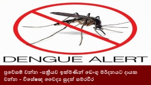 ප්‍රවේශම් වන්න -සක්‍රීයව ඉක්මණින් ඩෙංගු මර්දනයට දායක වන්න - විශේෂඥ වෛද්‍ය සුදත් සමරවීර