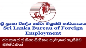 ජපානයේ රැකියා සිහිනය සැබෑකර ගැනීමට අවස්ථාවක්