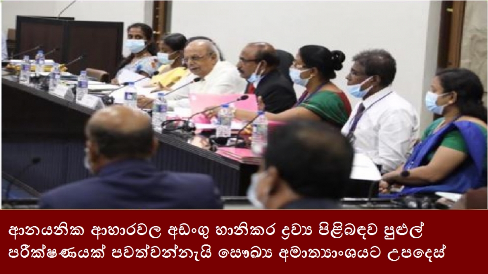 ආනයනික ආහාරවල අඩංගු හානිකර ද්‍රව්‍ය පිළිබඳව පුළුල් පරීක්ෂණයක් පවත්වන්නැයි සෞඛ්‍ය අමාත්‍යාංශයට උපදෙස්